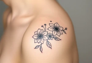 Feminine fine line flowers with geometric tattoo idea