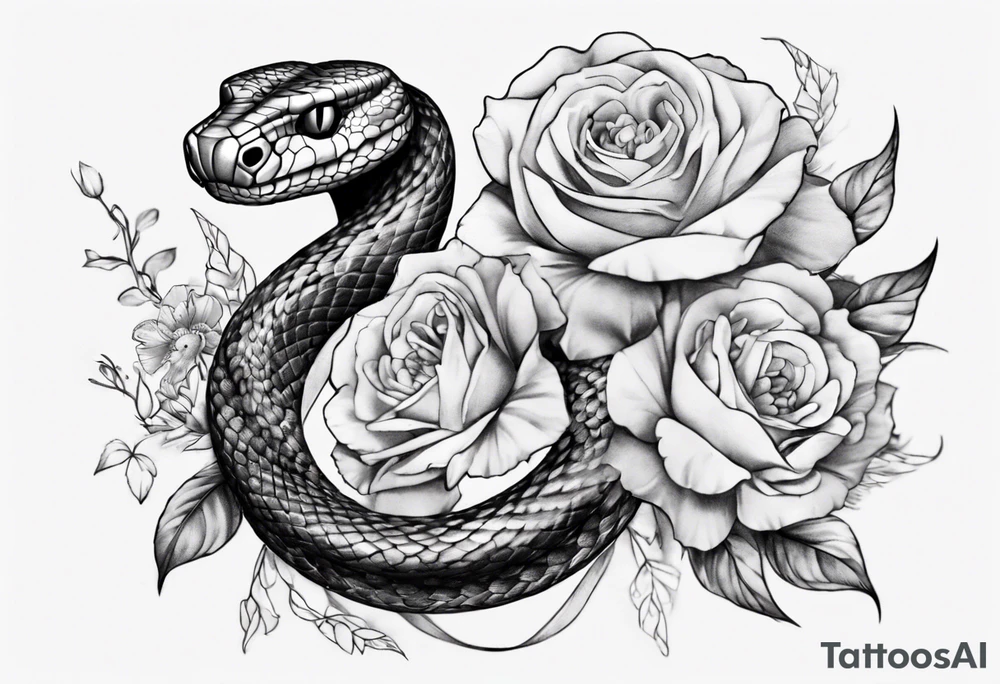 Snake wrapped around flowers tattoo idea