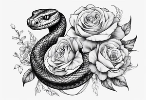 Snake wrapped around flowers tattoo idea