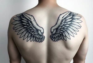 big and long angel wings tattoo idea