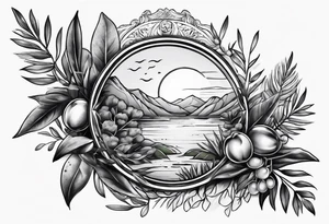 rock tattoo with olive leaves around it tattoo idea