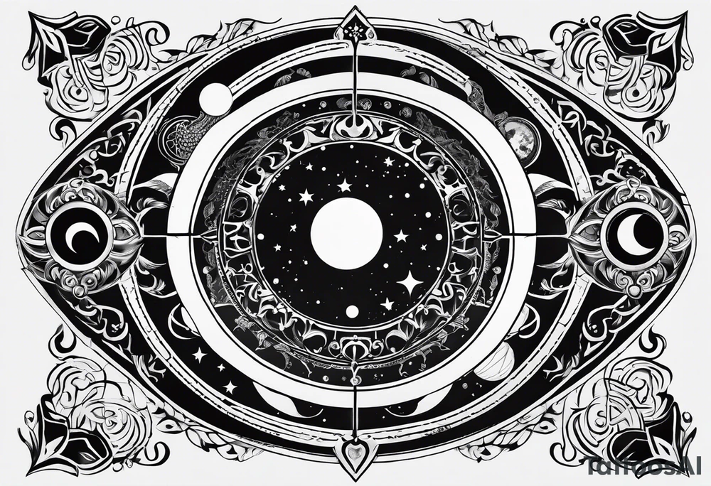 Astrology, Cancer, Natal Chart, symbolic, vision, yin yang, the moon, the sun, Uranus, Pluto, spiritual, third eye, mystical armband tattoo idea