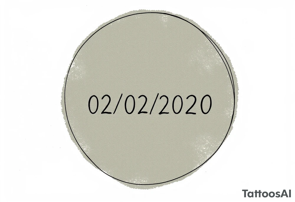 Simple 02.02.2020 in thin uppercase type and a muted olive green circle behind it. tattoo idea
