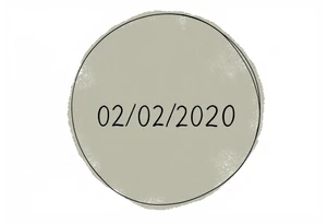 Simple 02.02.2020 in thin uppercase type and a muted olive green circle behind it. tattoo idea