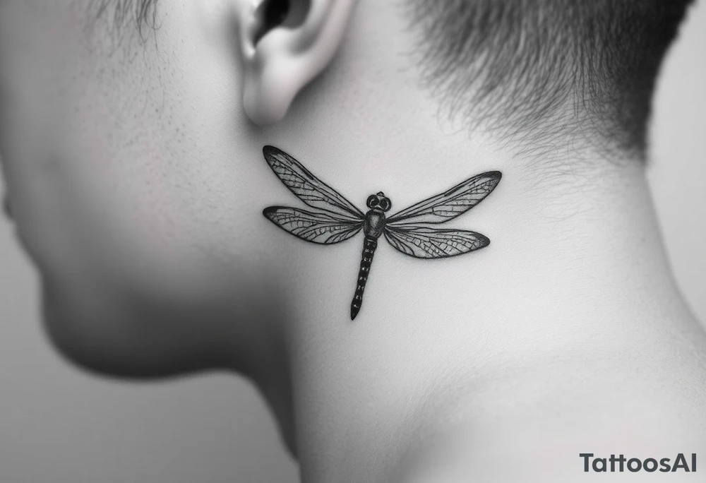 powerful, simple, and amazing dragonfly behind my ear tattoo that represents change, freedom and fresh start tattoo idea
