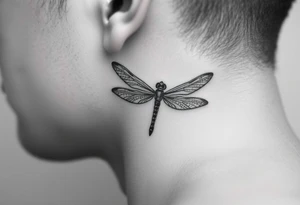 powerful, simple, and amazing dragonfly behind my ear tattoo that represents change, freedom and fresh start tattoo idea