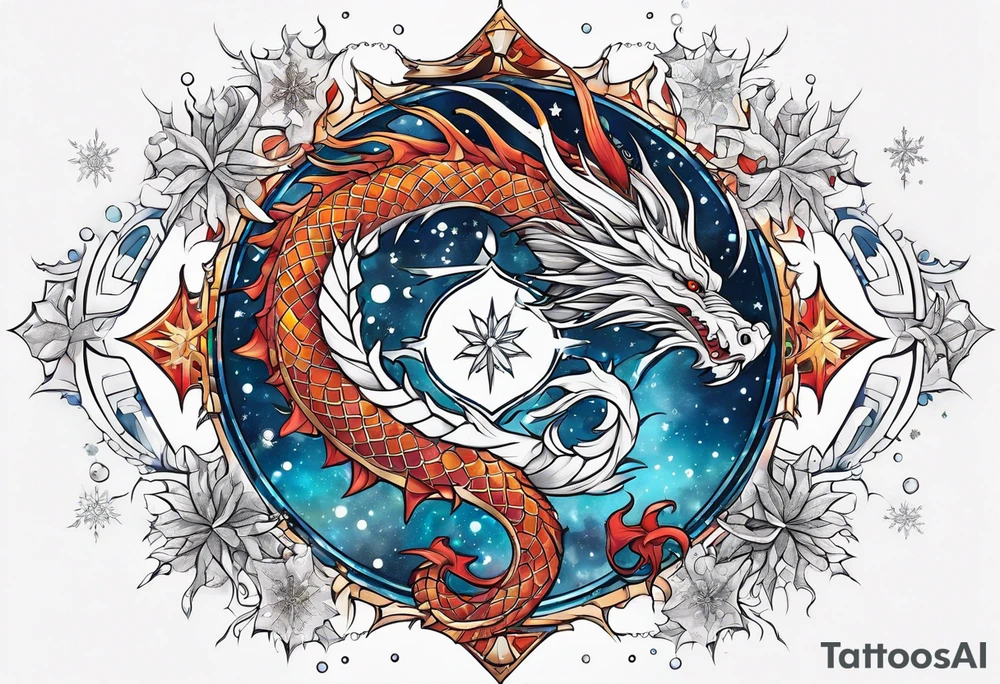 Constellation, dragon, snowflake tattoo idea