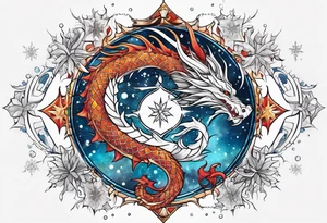 Constellation, dragon, snowflake tattoo idea