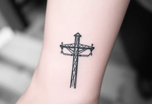 a wooden 12kv distribution pole with electrical lines. Make the pole a cross that has a hidden resemblance to god. tattoo idea