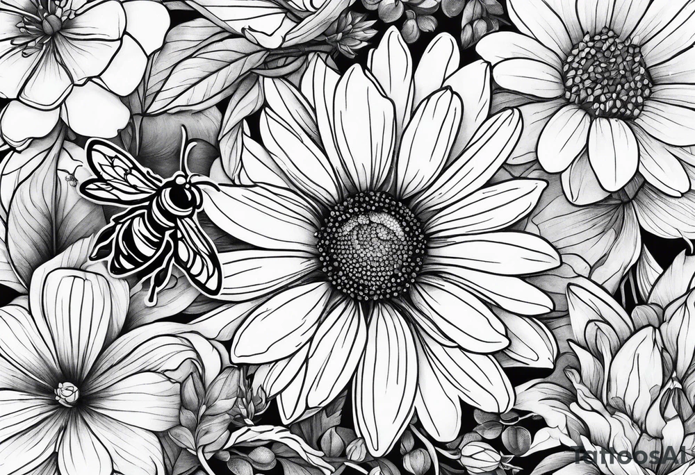 Half sleeve with wildflowers and complimentary flowers with bees tattoo idea