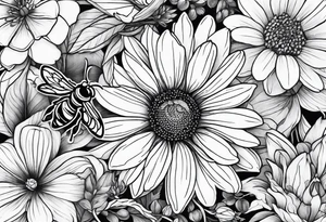 Half sleeve with wildflowers and complimentary flowers with bees tattoo idea