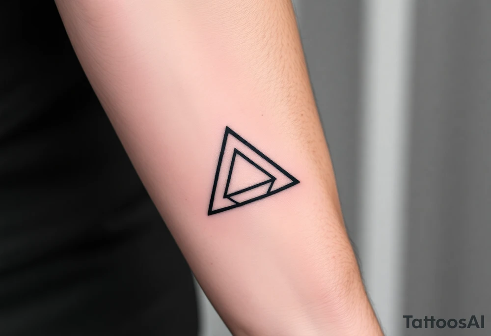 Geometric small triangle with a papper plane while being psychedelic with fine thin lines tattoo idea