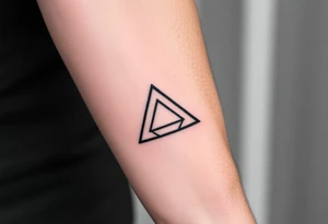 Geometric small triangle with a papper plane while being psychedelic with fine thin lines tattoo idea