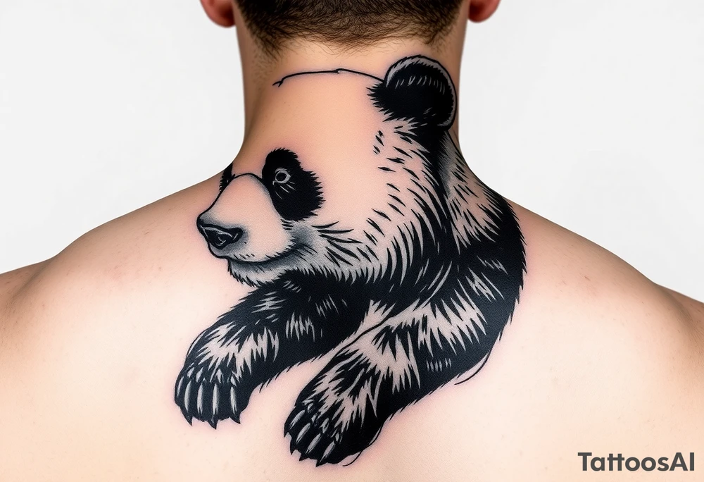 a realistic Panda bear with lots of detail for upper arm tattoo idea