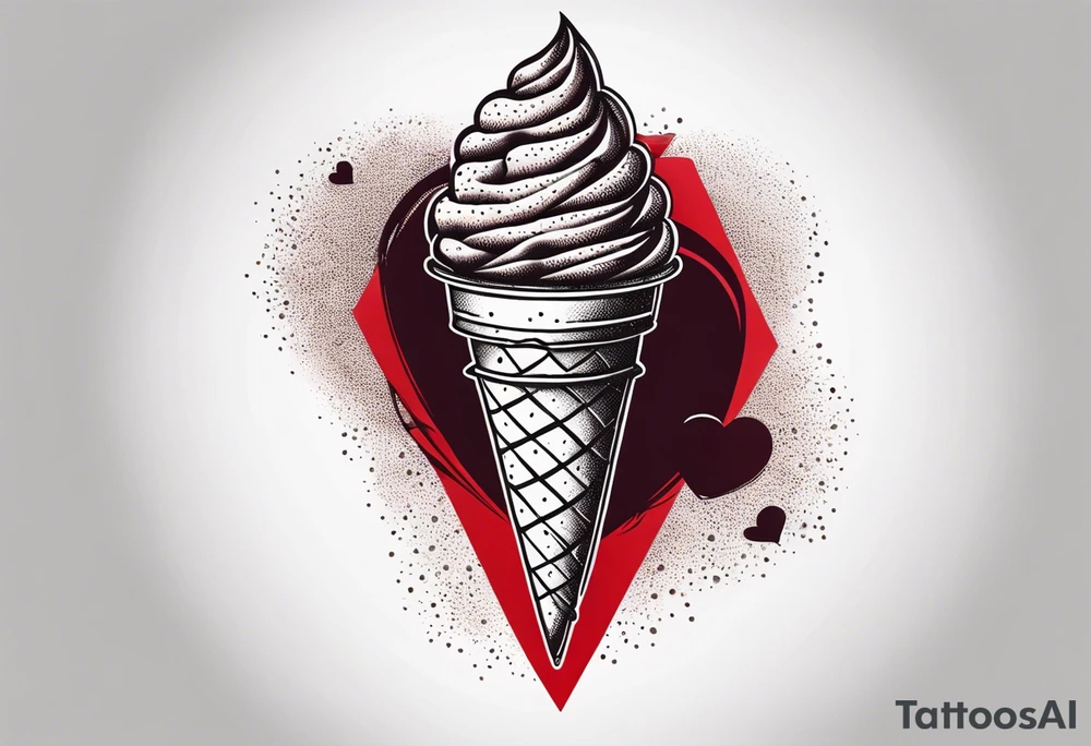 sketch chocolate chip ice cream cone with one red heart tattoo idea