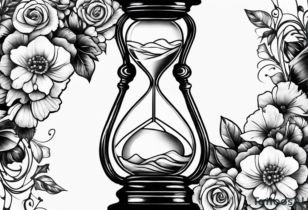 Flowers and hourglass tattoo idea