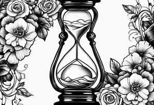 Flowers and hourglass tattoo idea