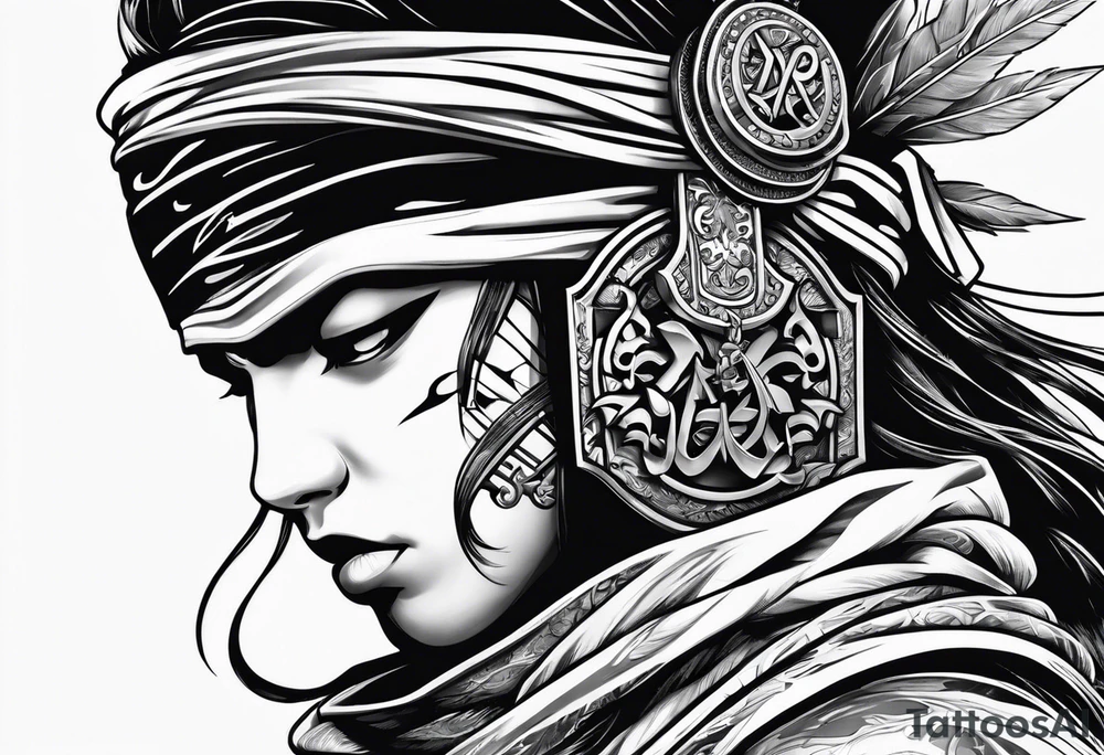 the letters A R in the middle of a ninja headband tattoo idea