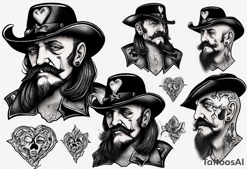 bald heartbroken man closeup lemmy hat goatee tattoo idea
