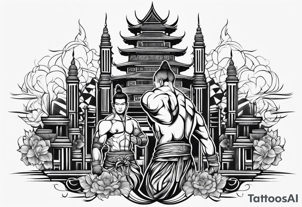 back tattoo 
muay thai temple tattoo idea