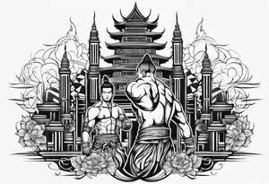 back tattoo 
muay thai temple tattoo idea