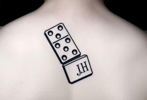 Three domino tiles falling onto each other, showing the pips 8, 7, and 6. On the last tile at the bottom, the top half should show the pips 6, and the other half should display the initials JH.” tattoo idea