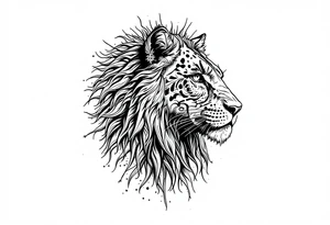 a mix the nemean lion, ancient Egyptian and roman royalty, and a leopard, combined with the sun and French pattern, facing left in profile tattoo idea