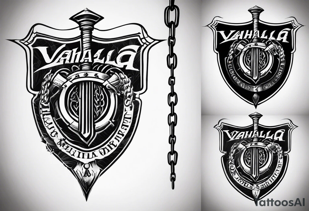 Valhalla sword shield barb wire chain tattoo idea