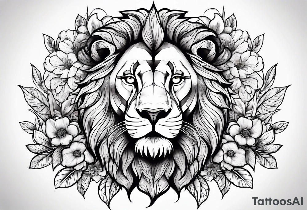 lion flowers tattoo idea