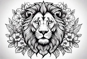 lion flowers tattoo idea