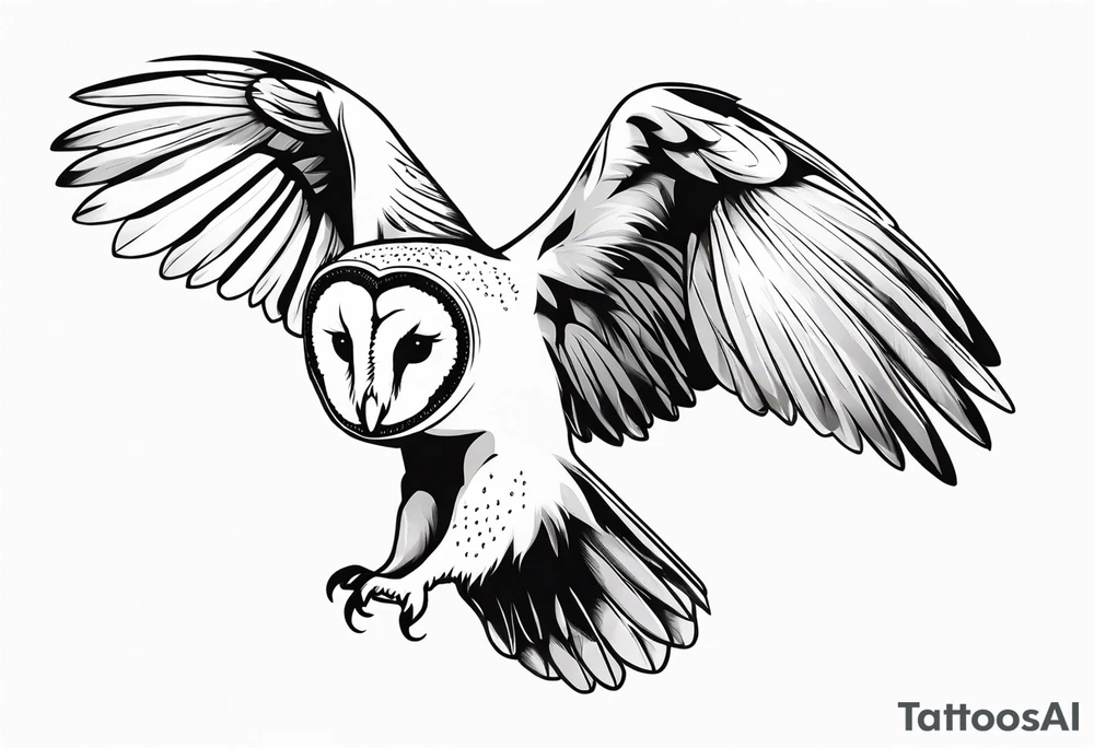 barn owl descending on prey very few straight lines tattoo idea