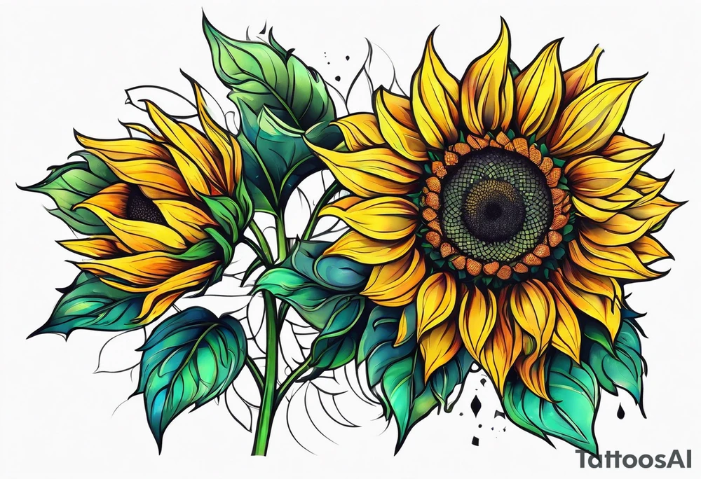 Colorful sunflower arm sleeve tattoo idea