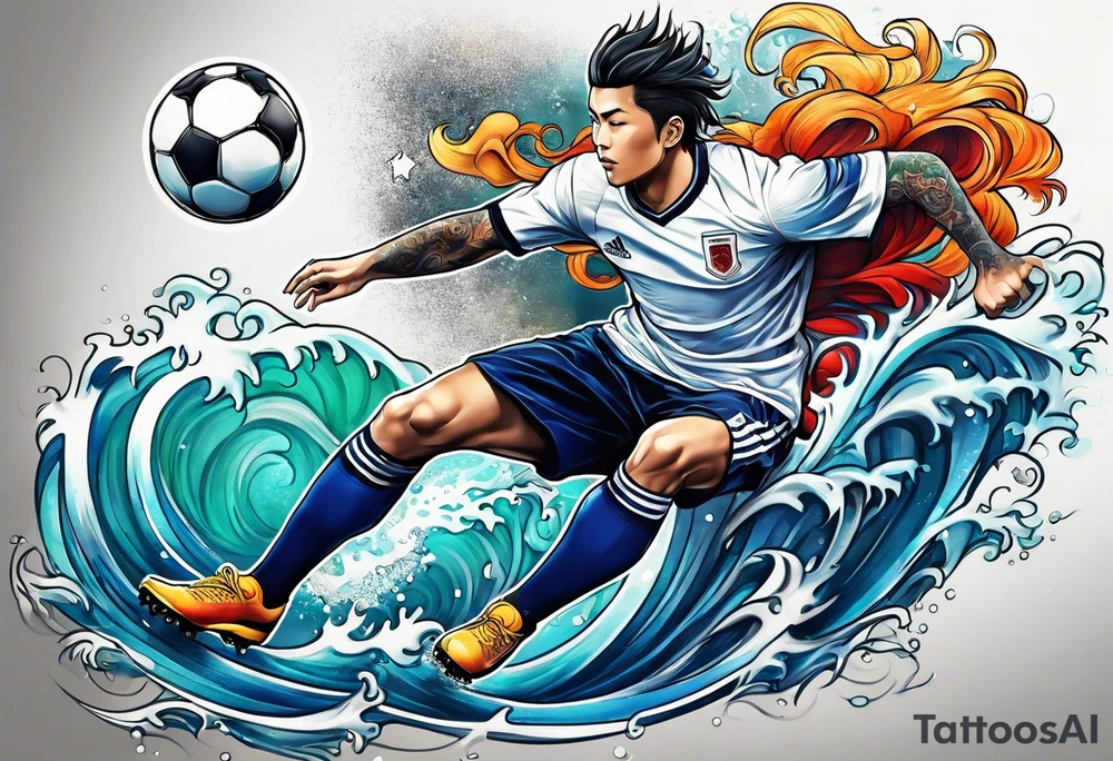 playing soccer in ocean tattoo idea