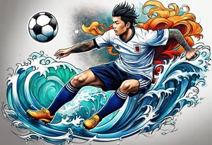 playing soccer in ocean tattoo idea