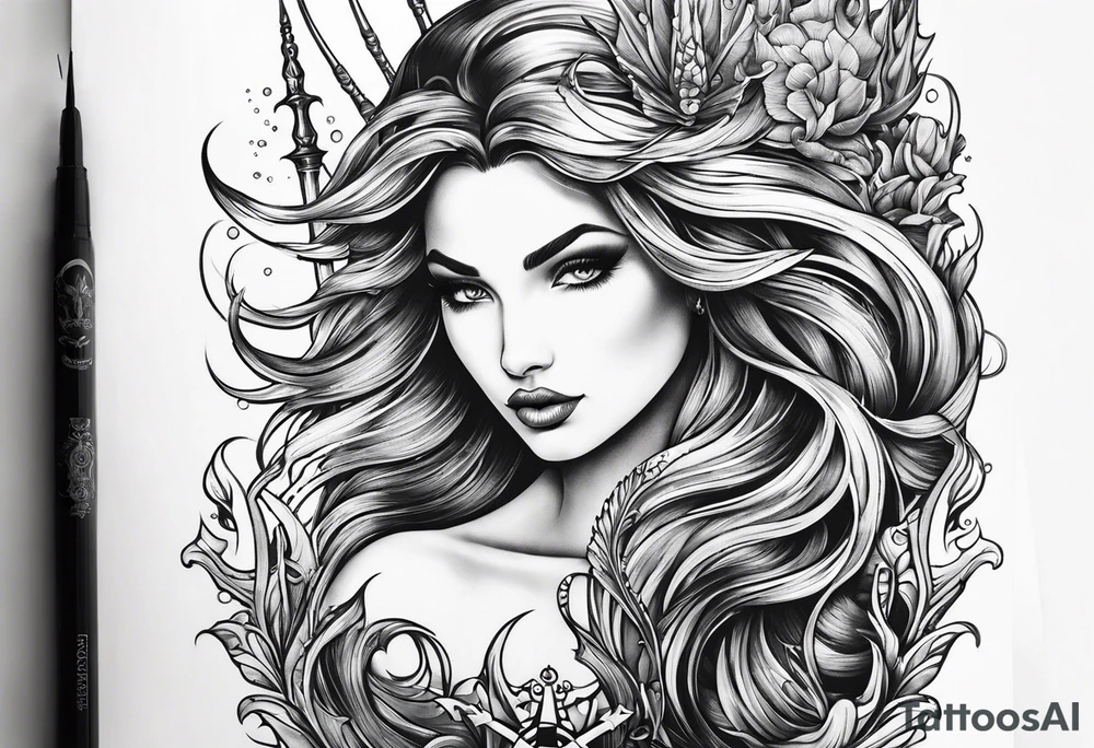 mystical mermaid
trident underwater tattoo idea