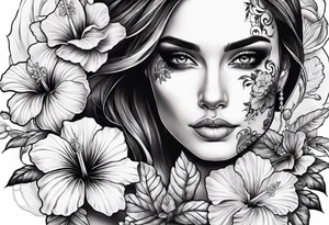 female skeleton with hibiscus flower tattoo idea