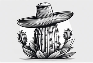 Cactus wearing a sombrero black and grey tattoo idea