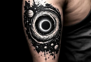 A black hole sucking up stars and planets and then spitting them out on the other side tattoo idea