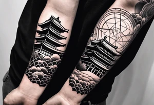 Japanese theme on forearm for men tattoo idea