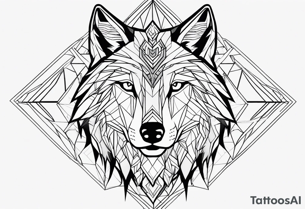 geometric wolf pattern tattoo idea