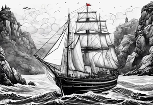 phare maritime dans un bateau a voiles. tattoo idea