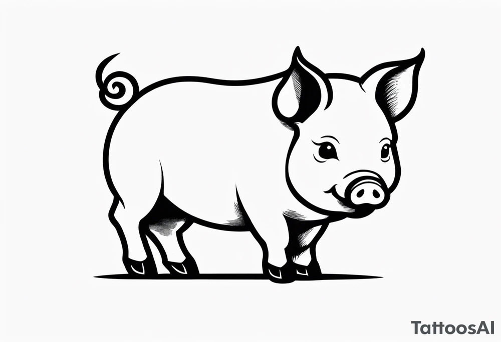 minimalist tattoo of a cute pig or piglet that contains text: "friends. not food" 

only very thin lines. no shading. black and white only tattoo idea