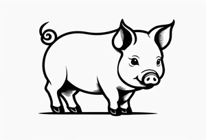 minimalist tattoo of a cute pig or piglet that contains text: "friends. not food" 

only very thin lines. no shading. black and white only tattoo idea