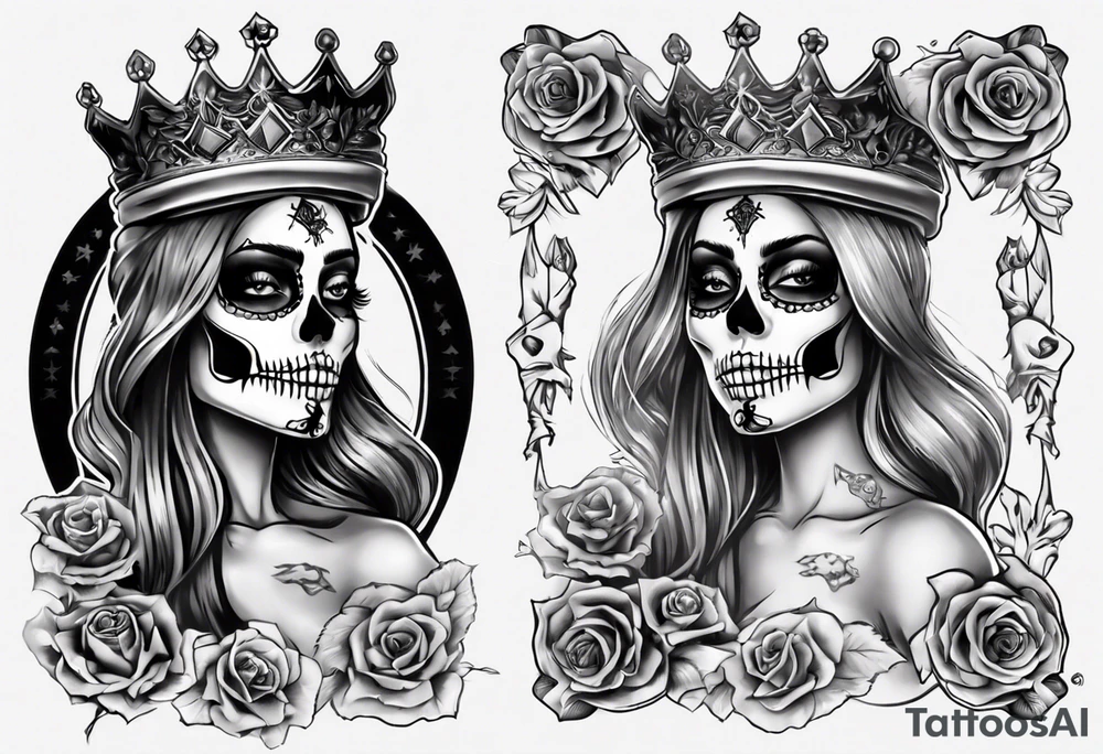 santa la muerta with money and crown
on the card tattoo idea