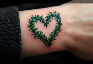 A heart shaped from leafy vines in forest green, wrapping gently around Barunka. tattoo idea