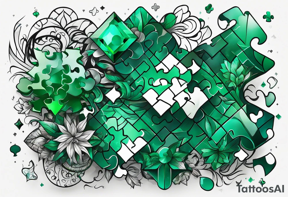 Emerald color Puzzle pieces tattoo idea