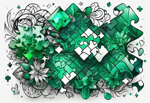 Emerald color Puzzle pieces tattoo idea