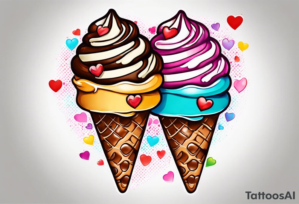sketch chocolate chip ice cream cone with one red heart tattoo idea