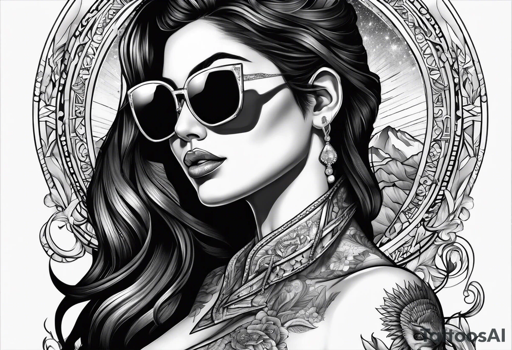 woman with big titts and a capricorn with sunglasses tattoo idea