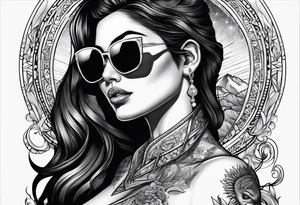 woman with big titts and a capricorn with sunglasses tattoo idea